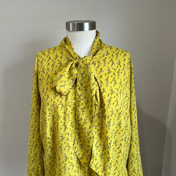 Loft Floral Peplum Bow Blouse Saffron Yellow Careerwear Plus Size 18 - Picture 4 of 8